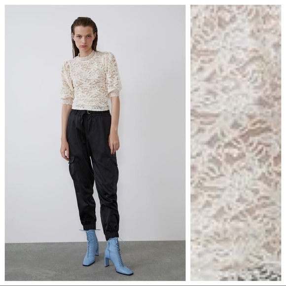 NWT. Zara Champagne Lace Top. Size L. - Picture 3 of 7